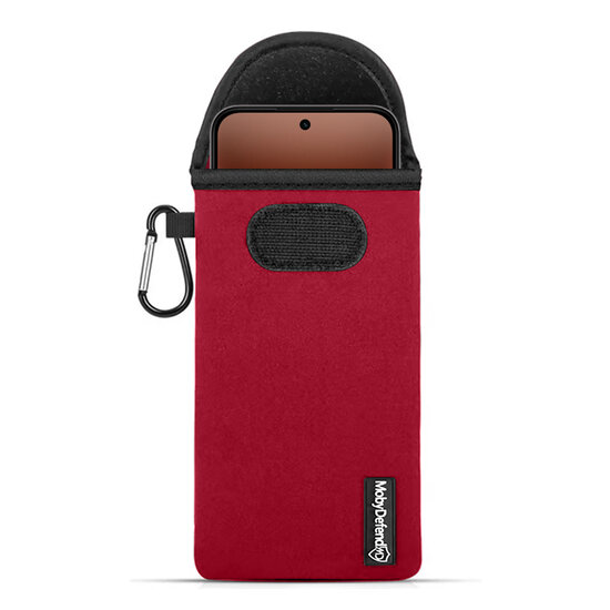 Hoesje voor Oppo A7 Pro - MobyDefend Neopreen Pouch Met Karabijnhaak - Insteekhoesje - Riemlus Hoesje - Rood