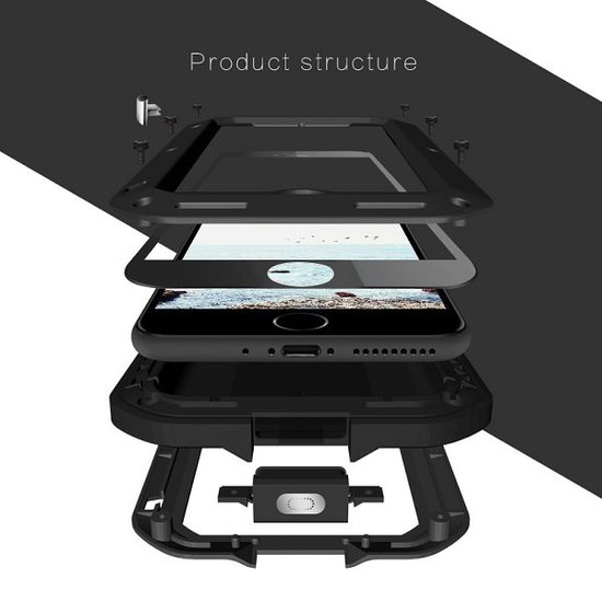 Apple iPhone 7 Plus / iPhone 8 Plus Hoes - Love Mei Metalen Case - Extreme Protection - Zwart