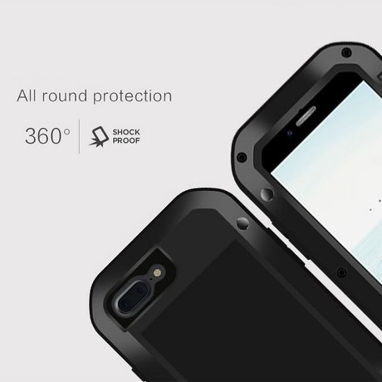 Apple iPhone 7 Plus / iPhone 8 Plus hoes, Love Mei, metalen extreme protection case, zwart