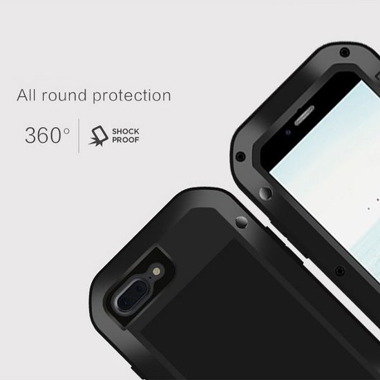 Apple iPhone 7 Plus / iPhone 8 Plus Hoes - Love Mei Metalen Case - Extreme Protection - Zwart