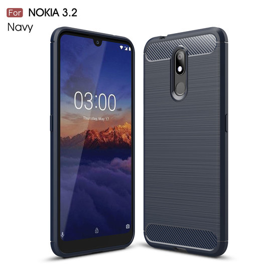 Nokia 3.2 hoesje, gel case brushed carbonlook, navy blauw