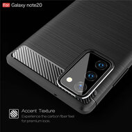 Samsung Galaxy Note 20 hoesje, Gel case geborsteld metaal en carbonlook, Zwart