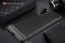 Samsung Galaxy S20 FE Hoesje - MobyDefend TPU Backcover - Geborstelde Metaal &amp; Carbon-Look - Zwart