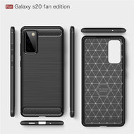 Samsung Galaxy S20 FE Hoesje - MobyDefend TPU Backcover - Geborstelde Metaal &amp; Carbon-Look - Zwart