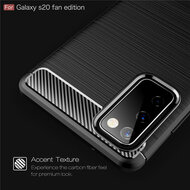 Samsung Galaxy S20 FE Hoesje - MobyDefend TPU Backcover - Geborstelde Metaal &amp; Carbon-Look - Zwart