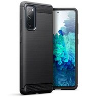 Samsung Galaxy S20 FE Hoesje - MobyDefend TPU Backcover - Geborstelde Metaal &amp; Carbon-Look - Zwart