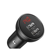 Baseus Car charger - Oplader met 2 USB-poorten en display - Grijs