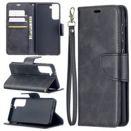 Samsung Galaxy S21 Hoesje - MobyDefend Wallet Book Case Met Koord - Zwart