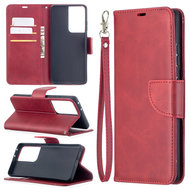 Samsung Galaxy S21 Ultra Hoesje - MobyDefend Wallet Book Case Met Koord - Rood