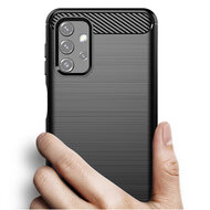 Samsung Galaxy A32 (5G) Hoesje - MobyDefend TPU Backcover - Geborstelde Metaal &amp; Carbon-Look - Zwart