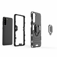 Samsung Galaxy S21 Hoesje - MobyDefend Dubbelgelaagde Pantsercase Met Standaard - Zwart