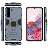 Samsung Galaxy S21 Hoesje - MobyDefend Dubbelgelaagde Pantsercase Met Standaard - Navy blauw