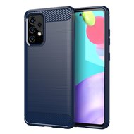 Samsung Galaxy A52 / A52s Hoesje - MobyDefend TPU Backcover - Geborstelde Metaal &amp; Carbon-Look - Navy blauw