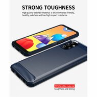 Samsung Galaxy A32 (4G) Hoesje - MobyDefend TPU Backcover - Geborstelde Metaal &amp; Carbon-Look - Navy blauw