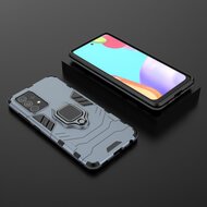 Samsung Galaxy A72 Hoesje - MobyDefend Dubbelgelaagde Pantsercase Met Standaard - Navy Blauw