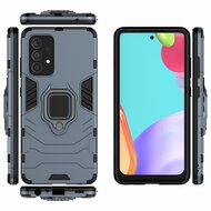 Samsung Galaxy A72 Hoesje - MobyDefend Dubbelgelaagde Pantsercase Met Standaard - Navy Blauw