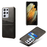 Samsung Galaxy S21 hoesje, MobyDefend Lederen Backcover Met Vakjes Voor Pasjes, Zwart