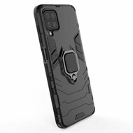 Samsung Galaxy A12 / M12 Hoesje - MobyDefend Dubbelgelaagde Pantsercase Met Standaard - Zwart