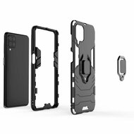 Samsung Galaxy A12 / M12 Hoesje - MobyDefend Dubbelgelaagde Pantsercase Met Standaard - Zwart