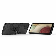 Samsung Galaxy A12 / M12 Hoesje - MobyDefend Dubbelgelaagde Pantsercase Met Standaard - Zwart