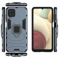Samsung Galaxy A12 / M12 Hoesje - MobyDefend Dubbelgelaagde Pantsercase Met Standaard - Navy blauw