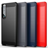 Sony Xperia 1 III Hoesje - MobyDefend TPU Backcover - Geborstelde Metaal &amp; Carbon-Look - Rood
