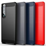 Sony Xperia 1 III hoesje, MobyDefend TPU Gelcase, Geborsteld Metaal + Carbonlook, Rood