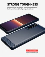 Sony Xperia 1 III Hoesje - MobyDefend TPU Backcover - Geborstelde Metaal &amp; Carbon-Look - Rood
