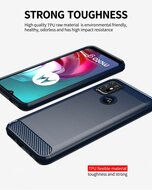 Motorola Moto G30 / G20 / G10 hoesje, MobyDefend TPU Gelcase, Geborsteld Metaal + Carbonlook, Navy blauw