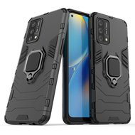 Oppo A74 4G hoesje, MobyDefend Dubbelgelaagde Pantsercase Met Standaard, Zwart