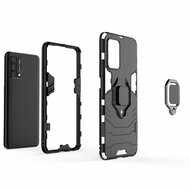 Oppo A74 4G hoesje, MobyDefend Dubbelgelaagde Pantsercase Met Standaard, Zwart