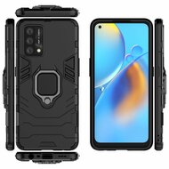 Oppo A74 4G hoesje, MobyDefend Dubbelgelaagde Pantsercase Met Standaard, Zwart