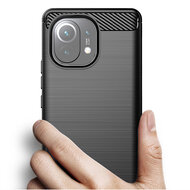 Xiaomi Mi 11 Hoesje - MobyDefend TPU Backcover - Geborstelde Metaal &amp; Carbon-Look - Navy blauw