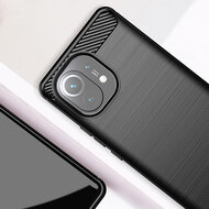 Xiaomi Mi 11 hoesje, MobyDefend TPU Gelcase, Geborsteld Metaal + Carbonlook, Rood