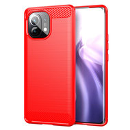 Xiaomi Mi 11 Hoesje - MobyDefend TPU Backcover - Geborstelde Metaal &amp; Carbon-Look - Rood