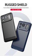 Xiaomi Mi 11 Ultra Hoesje - MobyDefend TPU Backcover - Geborstelde Metaal &amp; Carbon-Look - Navy blauw