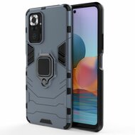 Xiaomi Redmi Note 10 Pro hoesje, MobyDefend Dubbelgelaagde Pantsercase Met Standaard, Navy blauw