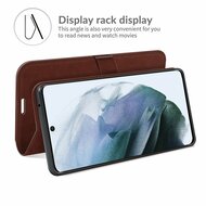 Samsung Galaxy S21 FE hoesje, MobyDefend Wallet Book Case (Sluiting Achterkant), Bruin