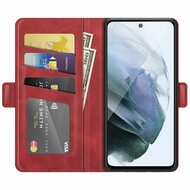 Samsung Galaxy S21 FE hoesje, MobyDefend Luxe Wallet Book Case (Sluiting Zijkant), Rood