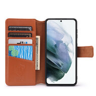 Samsung Galaxy S21 Hoesje, Luxe MobyDefend Wallet Bookcase, Lichtbruin