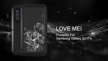 Samsung Galaxy S21 FE Hoes, Love Mei, Metalen Extreme Protection Case, Zwart