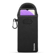 Hoesje voor Samsung Galaxy A32 (5G), MobyDefend Neopreen Pouch Met Karabijnhaak, Insteekhoesje, Riemlus Hoesje, Zwart