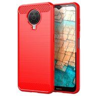 Nokia G10 / Nokia G20 Hoesje, MobyDefend TPU Gelcase, Geborsteld Metaal + Carbonlook, Rood