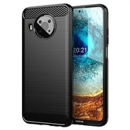 Nokia X10 / Nokia X20 Hoesje, MobyDefend TPU Gelcase, Geborsteld Metaal + Carbonlook, Zwart