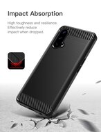 OnePlus Nord CE Hoesje - MobyDefend TPU Backcover - Geborstelde Metaal &amp; Carbon-Look - Navy Blauw