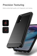 OnePlus Nord CE Hoesje - MobyDefend TPU Backcover - Geborstelde Metaal &amp; Carbon-Look - Navy Blauw