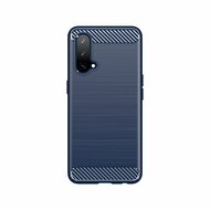 OnePlus Nord CE Hoesje - MobyDefend TPU Backcover - Geborstelde Metaal &amp; Carbon-Look - Navy Blauw