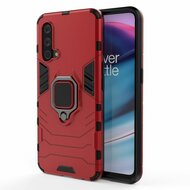 OnePlus Nord CE Hoesje - MobyDefend Dubbelgelaagde Pantsercase Met Standaard - Rood