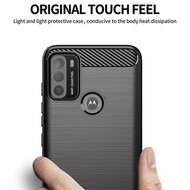 Motorola Moto G50 Hoesje, MobyDefend TPU Gelcase, Geborsteld Metaal + Carbonlook, Zwart