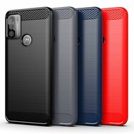 Motorola Moto G50 Hoesje, MobyDefend TPU Gelcase, Geborsteld Metaal + Carbonlook, Zwart